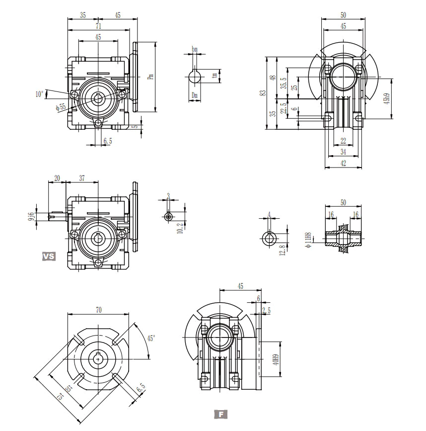 EP-NMRV025 worm gearbox dimension drawing and specification