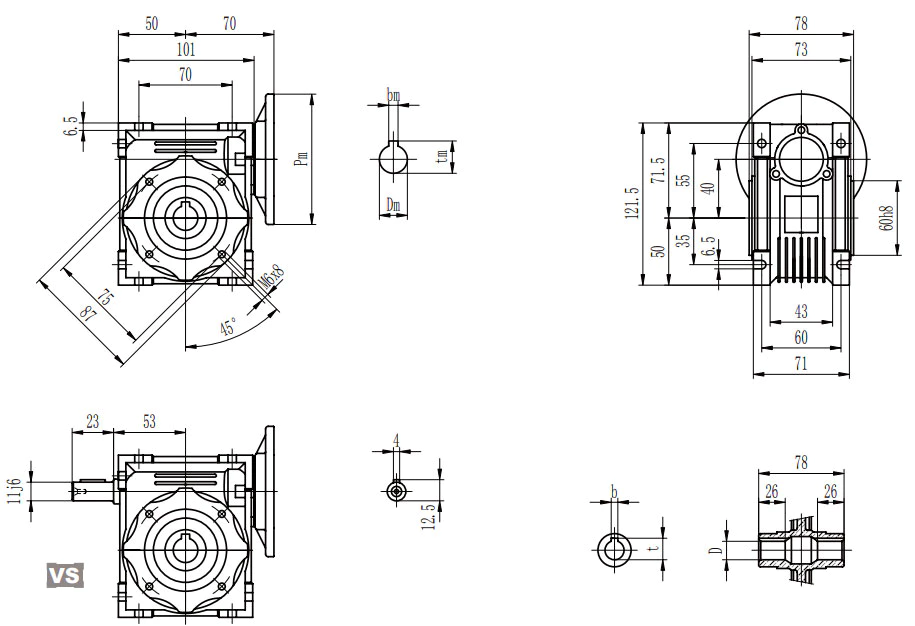 EP-NMRV040 worm gearbox specification drawing sheet 1