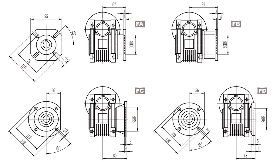 EP-NMRV040 worm gearbox specification drawing sheet 2