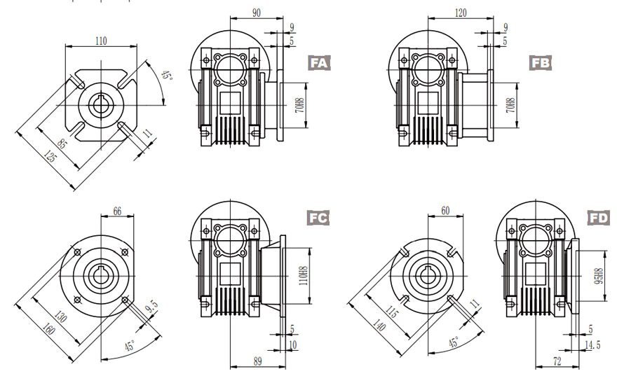 EP-NMRV050 worm gearbox specification drawing sheet 2