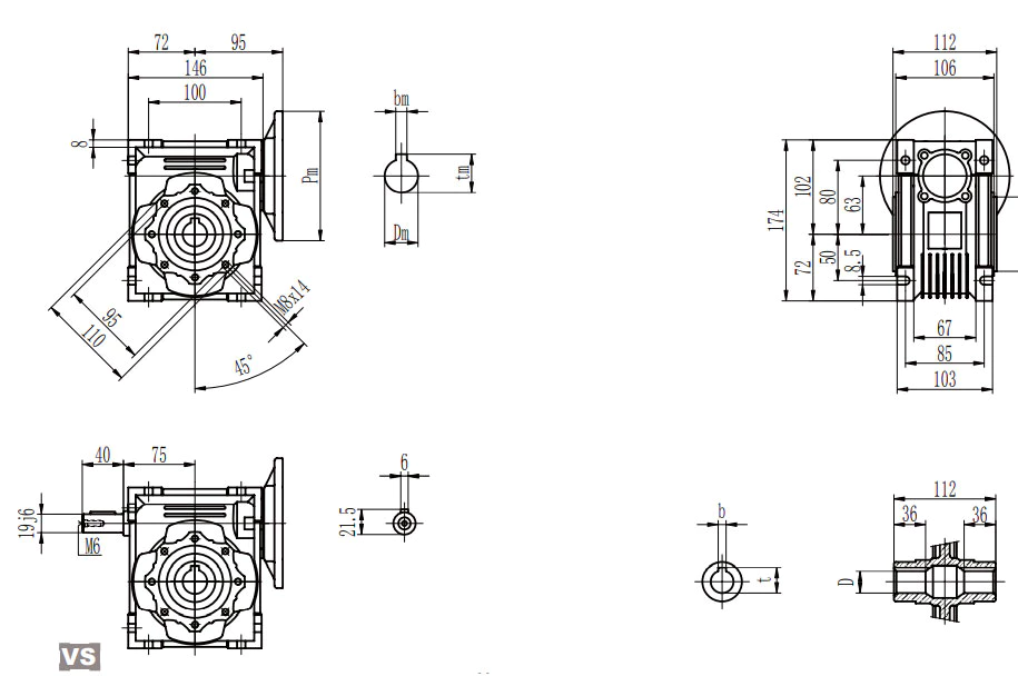 EP-NMRV063 worm gearbox dimension drawing and specification