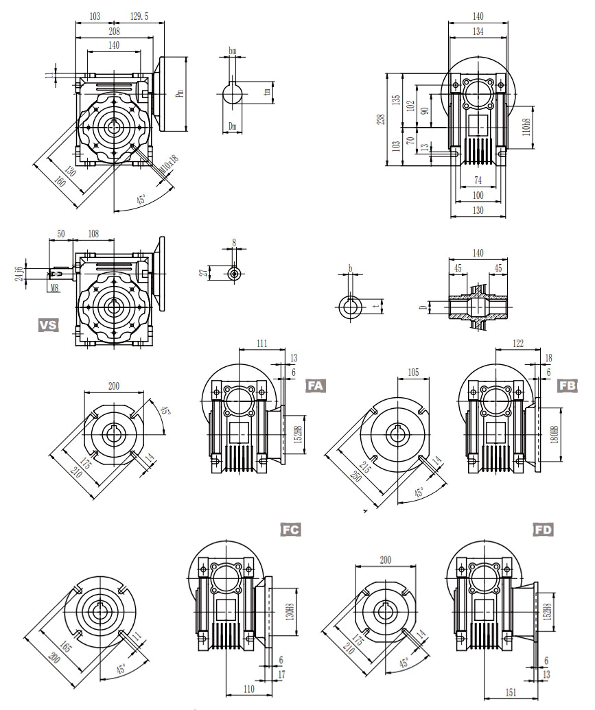 EP-NMRV090 worm gearbox dimension drawing and specification